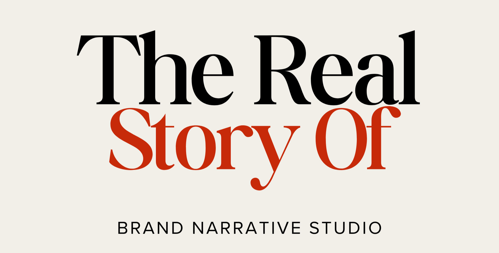 The Real Story Of logo The Real Story Of — Brand Narrative Studio logo, burnt red circle mark with charcoal text